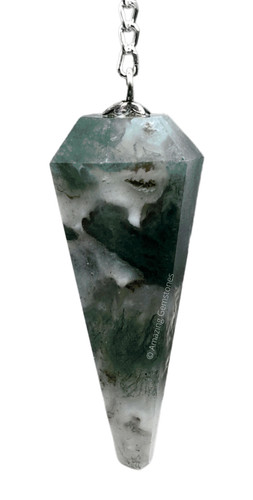 Moss agate dowsing crystal - agate,